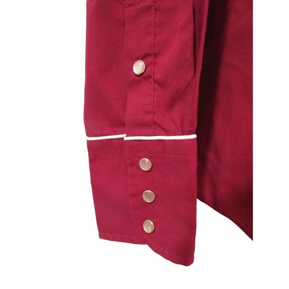 Vintage 70s Levis Pearl Snap Womans S Western Cowboy Rodeo Shirt Maroon White - Picture 10 of 16